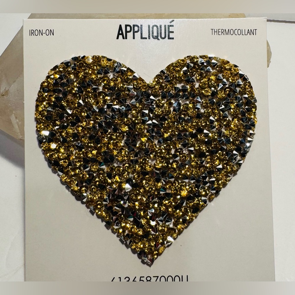 Iron-On Patch Gold and Silver Heart Appliqué NWT